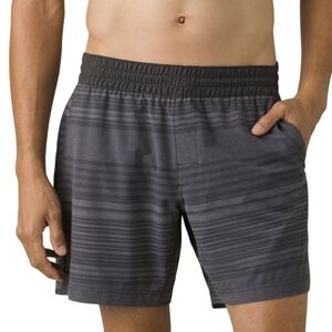 prAna Slope 7" Inseam Performance Active Short, SZ: XXL *NWT* in Charcoal Stripe
